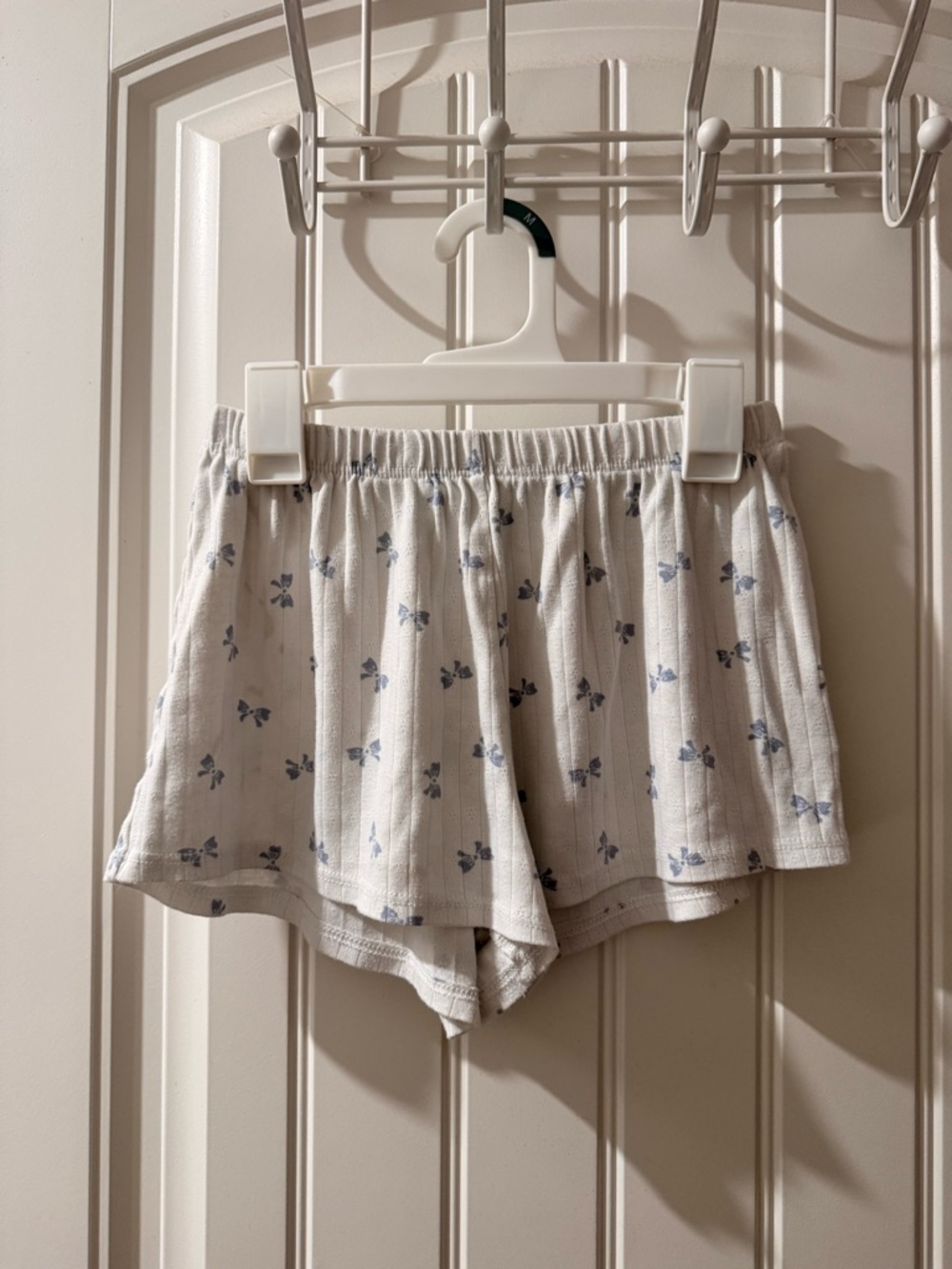 Altar'd State Cream Floral Athletic Lounge Shorts with Blue Print